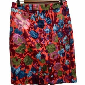 J Crew Coral Abstract Floral Pencil Skirt